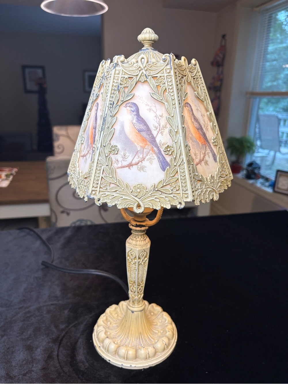 Antique Cast Metal Boudoir Lamp Decorative Bird Relief / Similar Lamps Made 1920 - Picture 2 of 16